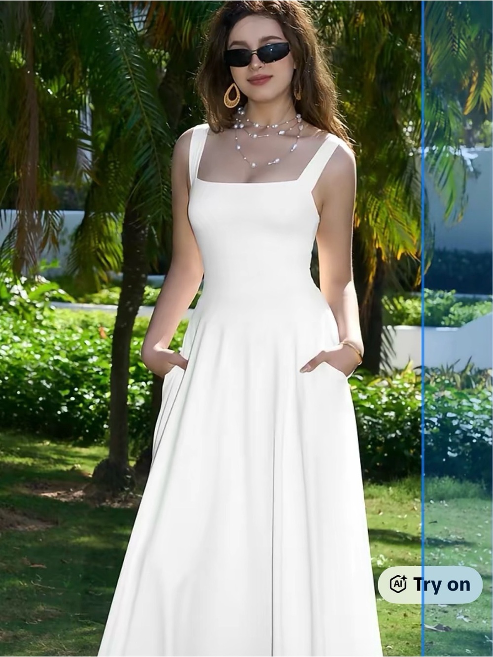 Classic Square-Neck White Maxi Dress